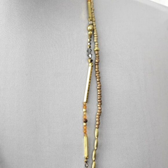 Chicos Binali Necklace Long Double Strand Mixed Beads Gold New Old Stock - Picture 5 of 5